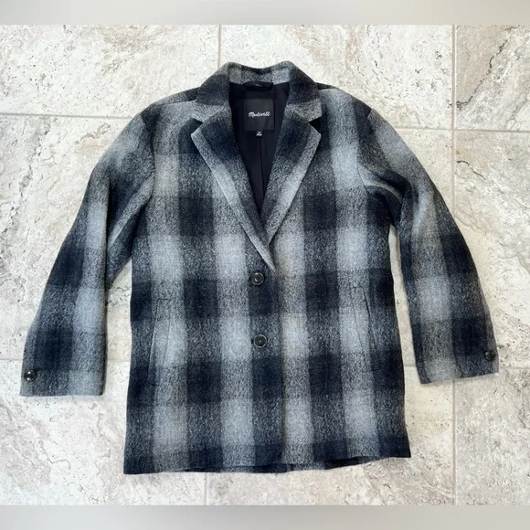 Madewell The Oversized Dorset Blazer Buffalo Check Boiled Wool, Grey/Black, XS - Picture 13 of 13